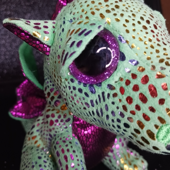 Ty Beanie Boos Cinder Green & Purple Sparkle Dragon. - Picture 8 of 8